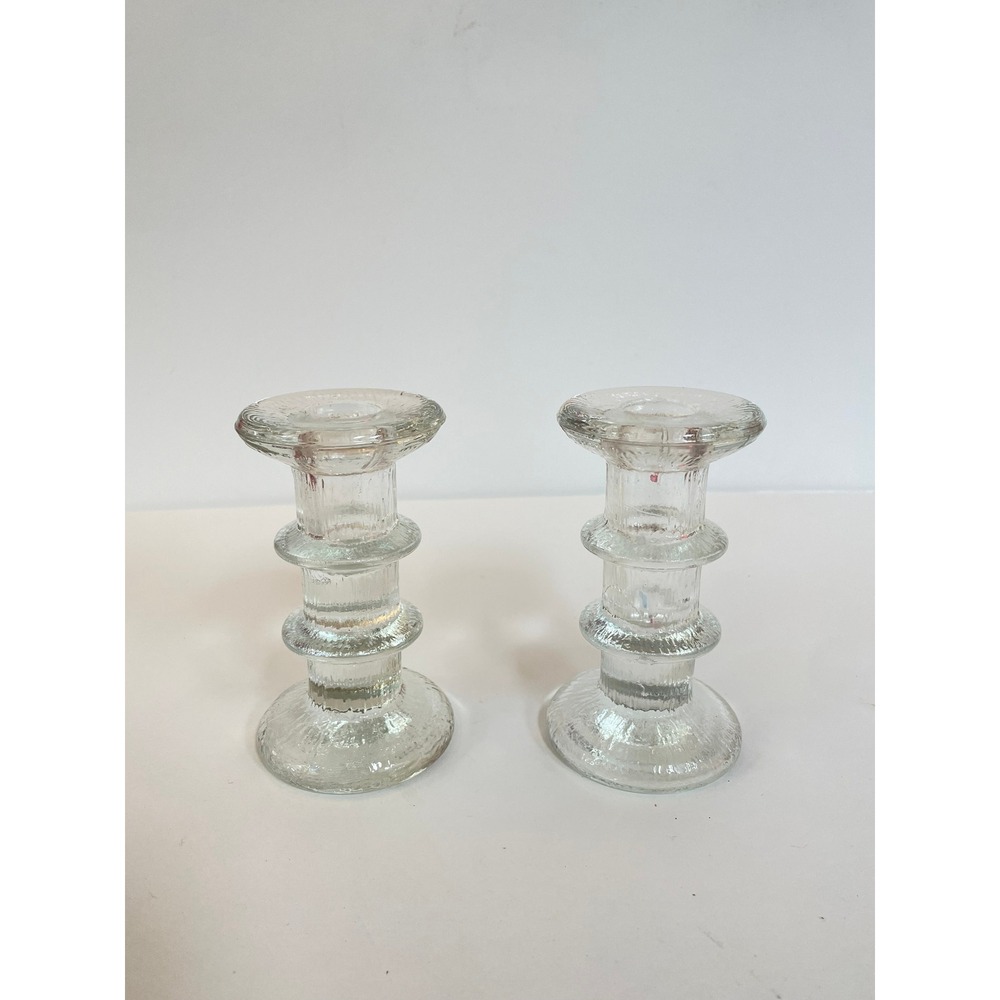 Timo Sarpaneva / Iittala Collection Ice‎ Glass Candlesticks Pair